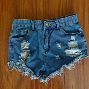 Denim Shorts with Distressed Cuts